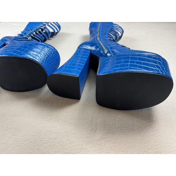 NWOB Dolls Kill Current Mood Hardcore Dazzle Platinum boots blue Sz 10 goth punk - Picture 3 of 10